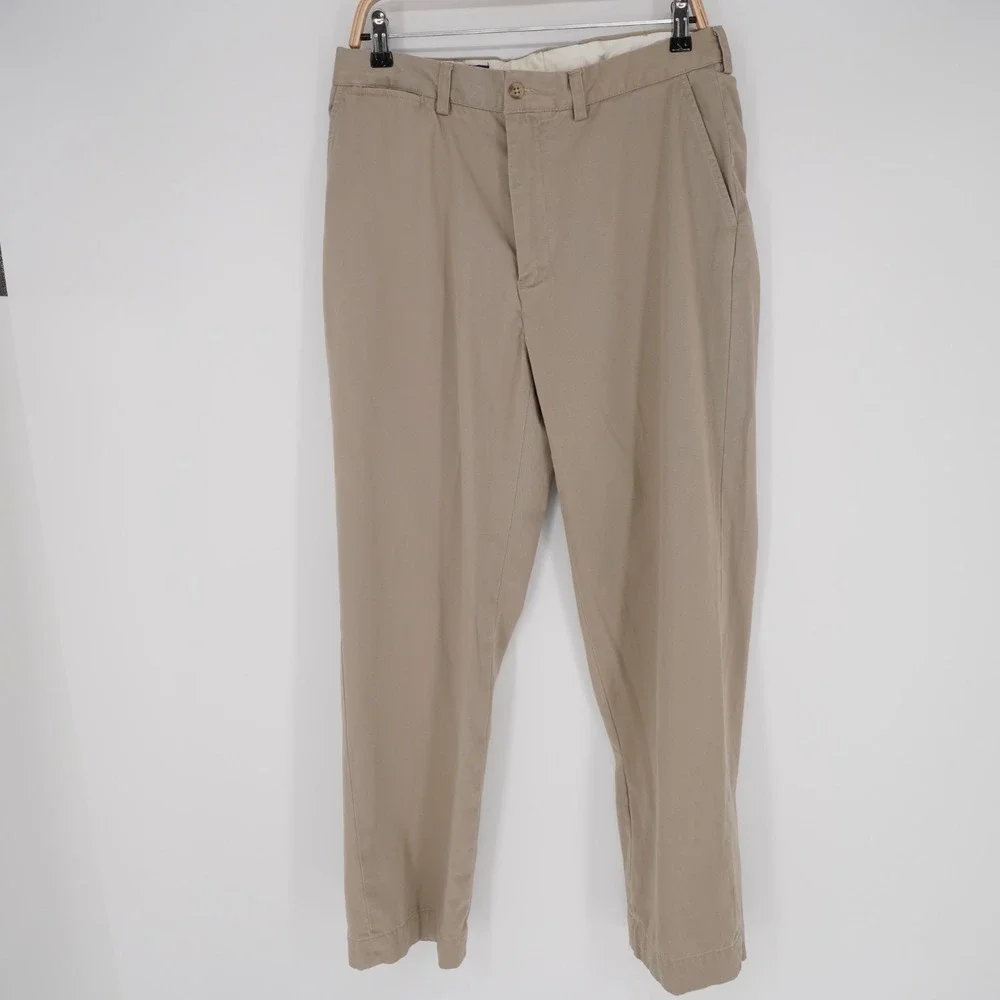VTG Polo Ralph Lauren Chino Pant Mens 34 Beige 100% Cotton 90s Classic Flat